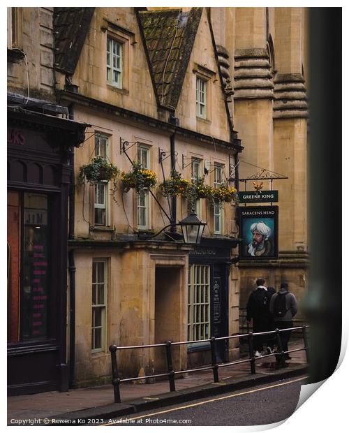 Bath Street View of Broad Street and the oldest Pub in Bath  Print by Rowena Ko
