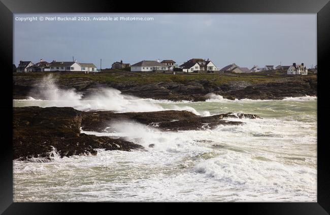 Stormy Seas in Trearddur Bay Anglesey Framed Print by Pearl Bucknall