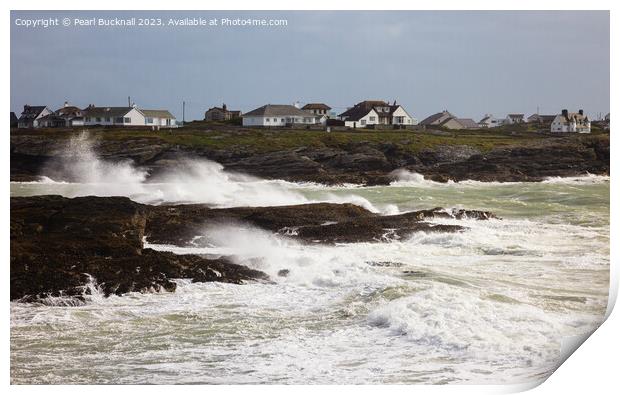 Stormy Seas in Trearddur Bay Anglesey Print by Pearl Bucknall