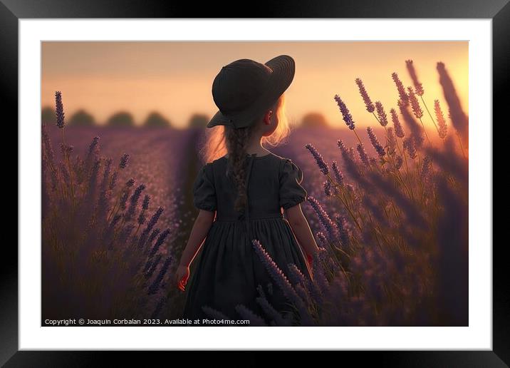 Painting of a beautiful girl walking through a field of beautifu Framed Mounted Print by Joaquin Corbalan