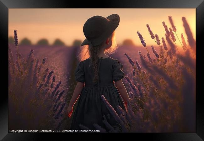 Painting of a beautiful girl walking through a field of beautifu Framed Print by Joaquin Corbalan