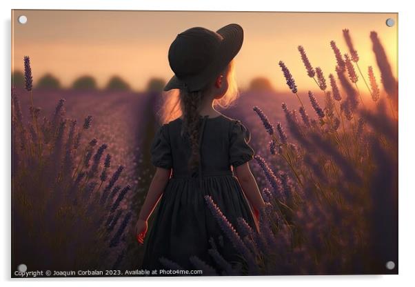 Painting of a beautiful girl walking through a field of beautifu Acrylic by Joaquin Corbalan