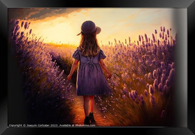 Painting of a beautiful girl walking through a field of beautifu Framed Print by Joaquin Corbalan