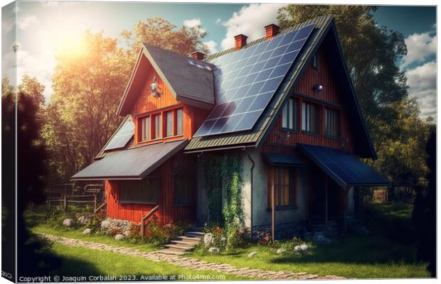 Solar panels on roofs of rural houses allow living far from citi Canvas Print by Joaquin Corbalan