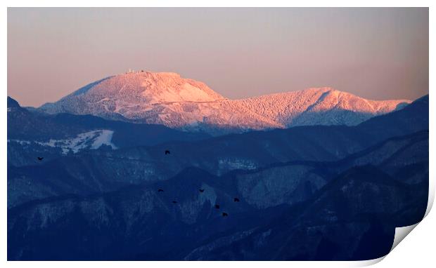 Sunset over the mountains in Nagano, Japan Print by Lensw0rld 