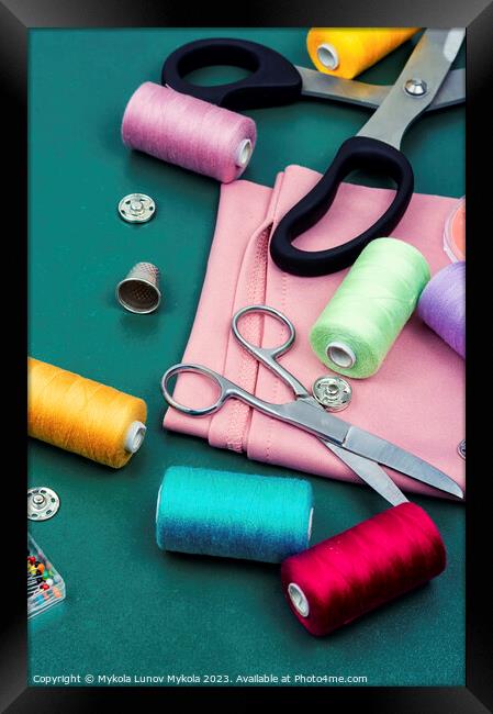 Sewing accessories and fabric Framed Print by Mykola Lunov Mykola