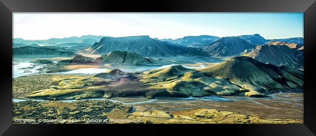 Aerial Panoramic of Icelandic volcanic region glacial meltwater  Framed Print by Spotmatik 