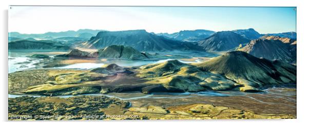 Aerial Panoramic of Icelandic volcanic region glacial meltwater  Acrylic by Spotmatik 