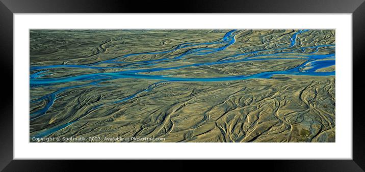 Aerial Panorama view of Icelandic glacial meltwater Europe Framed Mounted Print by Spotmatik 