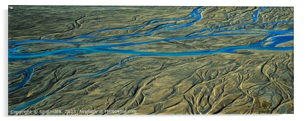 Aerial Panorama view of Icelandic glacial meltwater Europe Acrylic by Spotmatik 