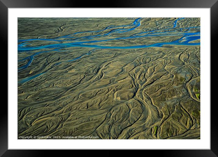 Aerial of Icelandic glacial meltwater volcanic region Europe Framed Mounted Print by Spotmatik 