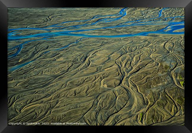 Aerial of Icelandic glacial meltwater volcanic region Europe Framed Print by Spotmatik 
