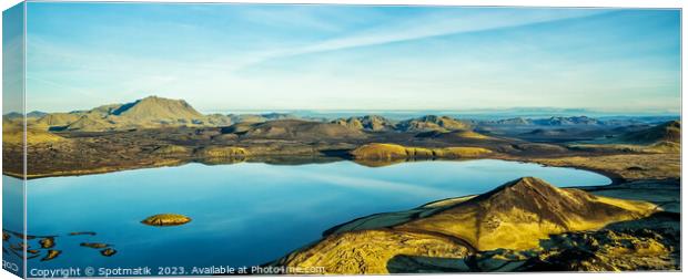 Aerial Panoramic view of Landmannalaugar National Park Iceland  Canvas Print by Spotmatik 