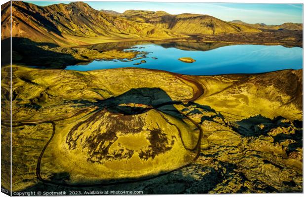 Aerial Icelandic view of Landmannalaugar dormant volcano Canvas Print by Spotmatik 