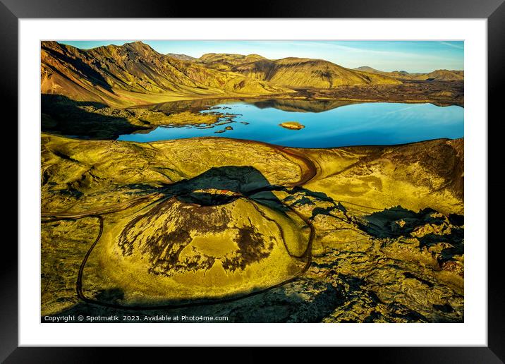 Aerial Icelandic view of Landmannalaugar dormant volcano Framed Mounted Print by Spotmatik 