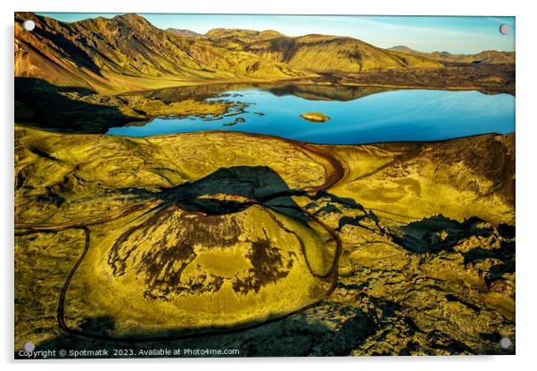 Aerial Icelandic view of Landmannalaugar dormant volcano Acrylic by Spotmatik 