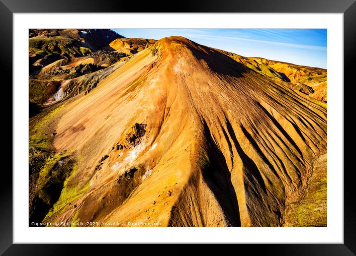 Aerial Icelandic view of Landmannalaugar colour rich minerals Framed Mounted Print by Spotmatik 
