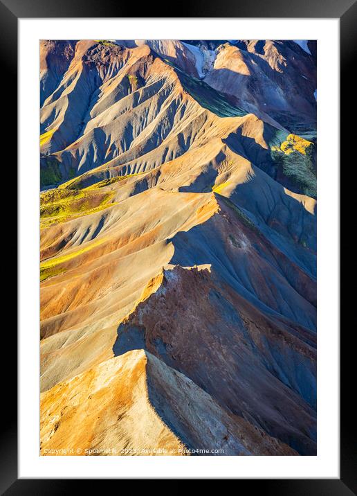 Aerial of Icelandic Landmannalaugar mineral rich volcanic Framed Mounted Print by Spotmatik 