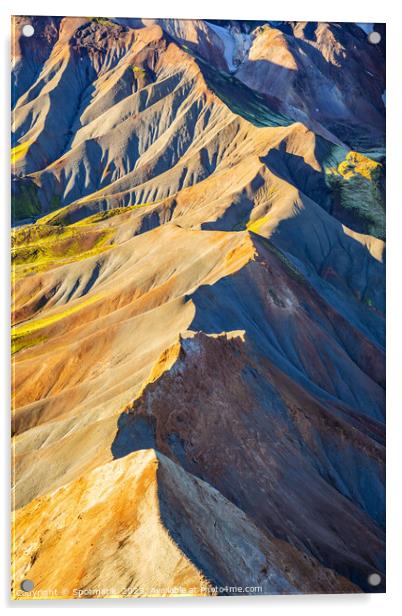 Aerial of Icelandic Landmannalaugar mineral rich volcanic Acrylic by Spotmatik 