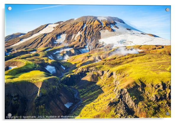 Aerial Landmannalaugar Iceland venting hot steam from fissures  Acrylic by Spotmatik 