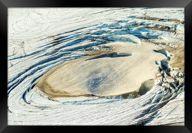 Aerial Icelandic view of glacial ice field Landmannalaugar  Framed Print by Spotmatik 