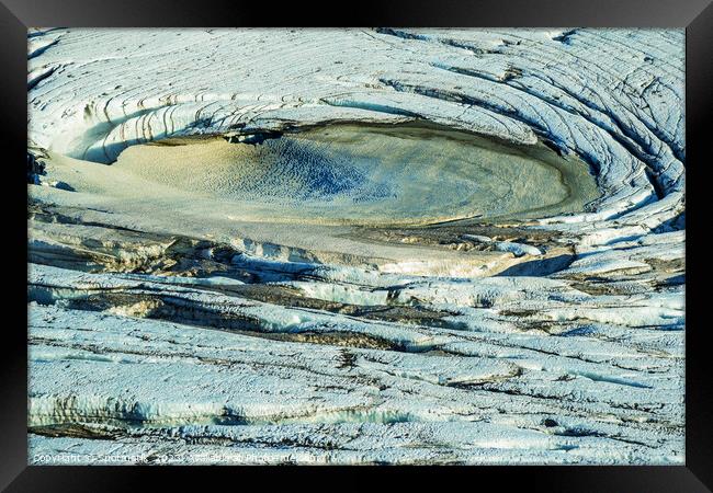 Aerial Icelandic view of glacial ice field Landmannalaugar  Framed Print by Spotmatik 