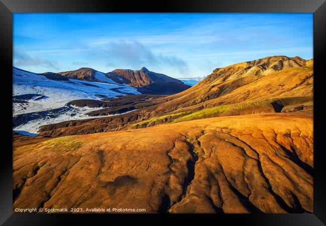 Aerial view of Icelandic volcanic landscape Framed Print by Spotmatik 