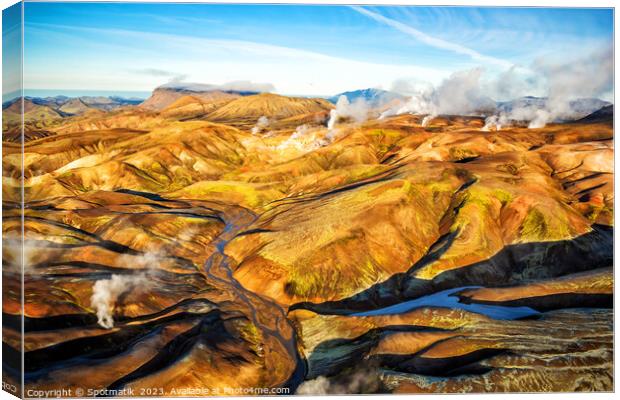 Aerial view of volcanic hot springs Iceland Europe Canvas Print by Spotmatik 