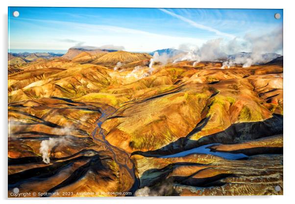 Aerial view of volcanic hot springs Iceland Europe Acrylic by Spotmatik 