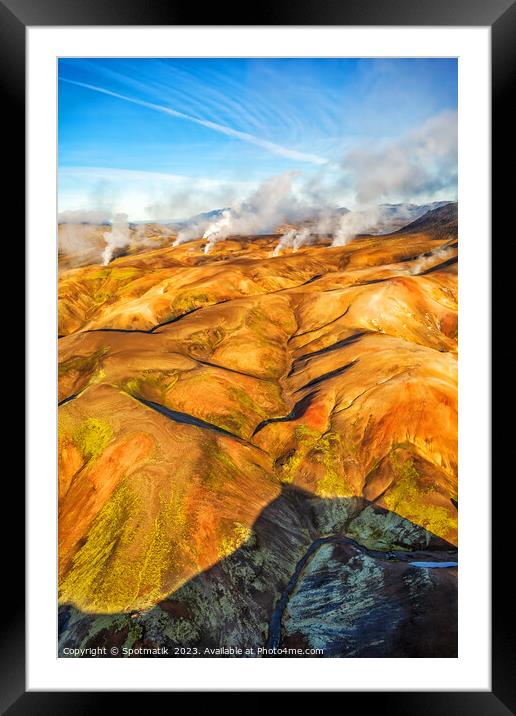 Aerial of hot springs Iceland volcanic Landscape Landmannalaugar Framed Mounted Print by Spotmatik 