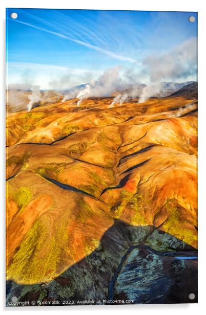 Aerial of hot springs Iceland volcanic Landscape Landmannalaugar Acrylic by Spotmatik 