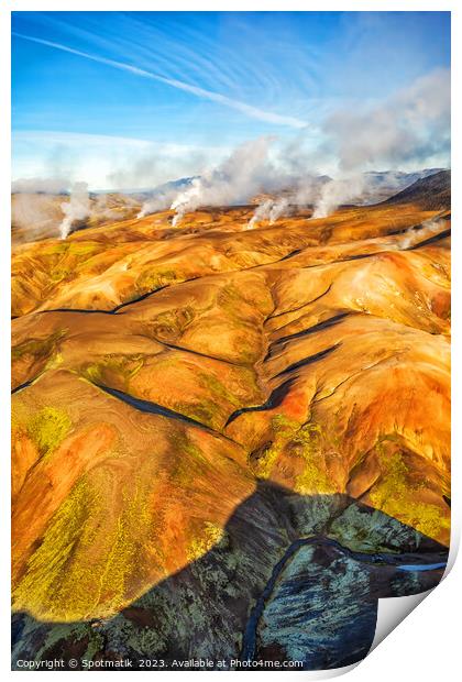 Aerial of hot springs Iceland volcanic Landscape Landmannalaugar Print by Spotmatik 
