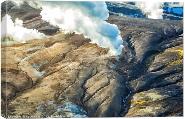 Aerial Icelandic active volcanoes of Landmannalaugar Canvas Print by Spotmatik 