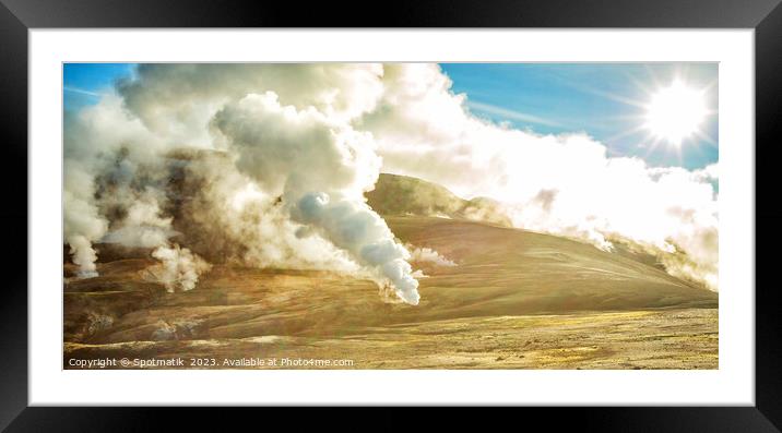 Aerial panorama hot steam and gases geothermal activity  Framed Mounted Print by Spotmatik 