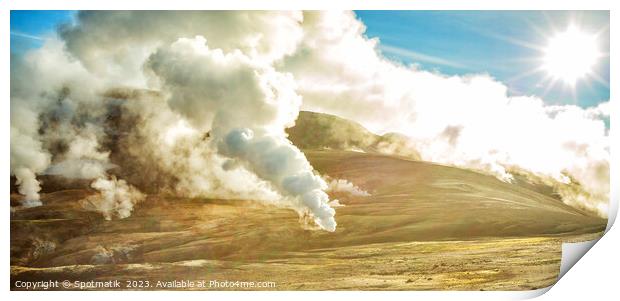 Aerial panorama hot steam and gases geothermal activity  Print by Spotmatik 