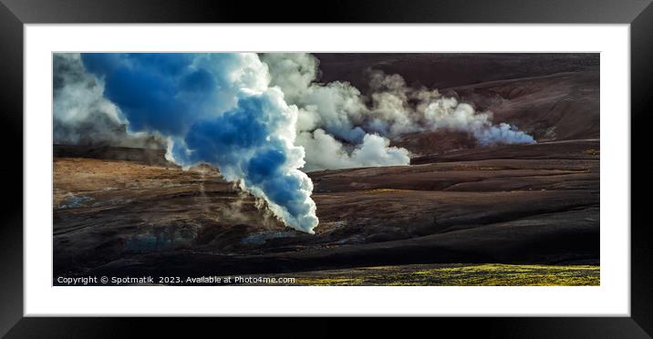 Aerial panorama hot steam and gases geothermal activity  Framed Mounted Print by Spotmatik 