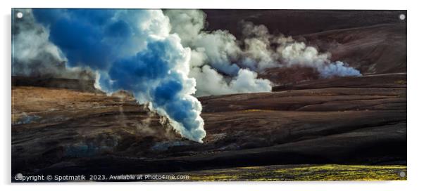 Aerial panorama hot steam and gases geothermal activity  Acrylic by Spotmatik 