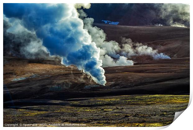 Aerial steam rising from open volcanic fissures Iceland Print by Spotmatik 
