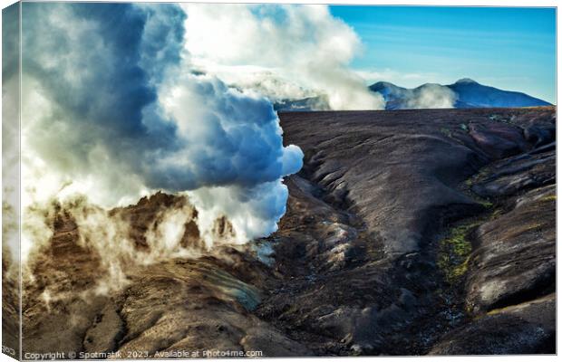 Aerial view of volcanic natural hot steam venting  Canvas Print by Spotmatik 
