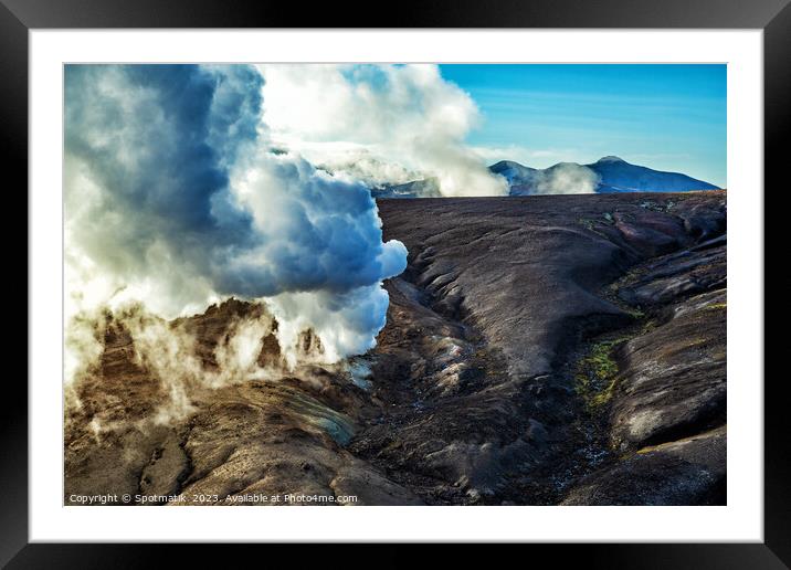 Aerial view of volcanic natural hot steam venting  Framed Mounted Print by Spotmatik 