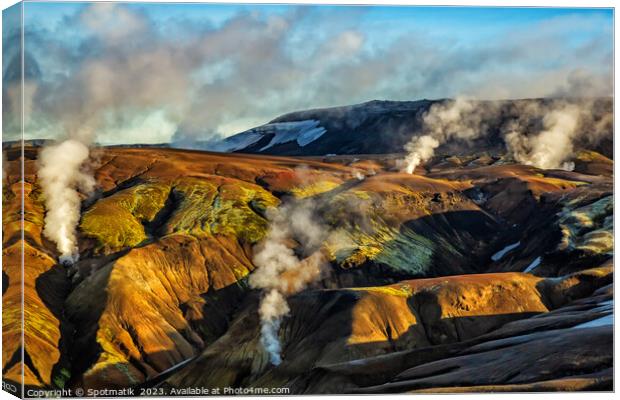 Aerial volcanic hot springs Iceland travel tourism Europe Canvas Print by Spotmatik 