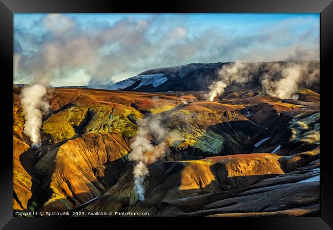 Aerial volcanic hot springs Iceland travel tourism Europe Framed Print by Spotmatik 