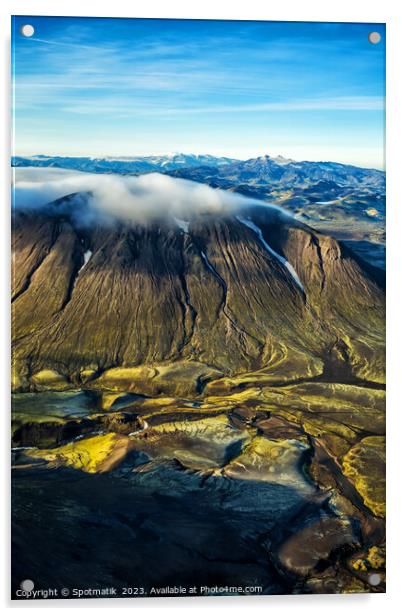 Aerial view of Icelandic volcanic landscape Landmannalaugar Acrylic by Spotmatik 