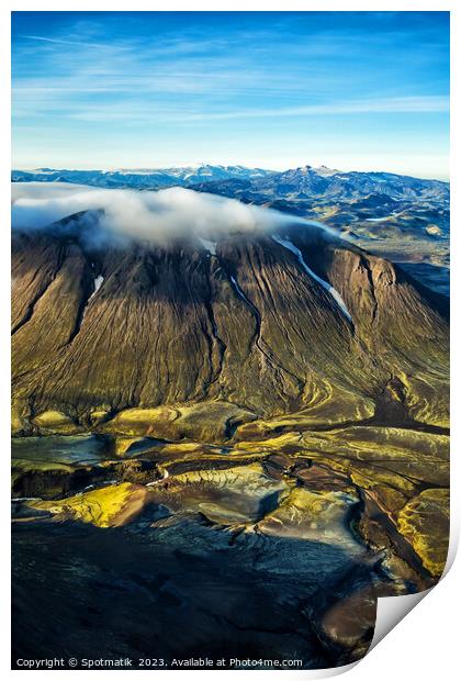 Aerial view of Icelandic volcanic landscape Landmannalaugar Print by Spotmatik 