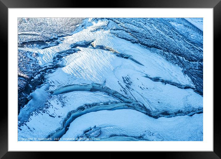 Aerial Icelandic volcanic frozen glacial river meltwater Europe Framed Mounted Print by Spotmatik 