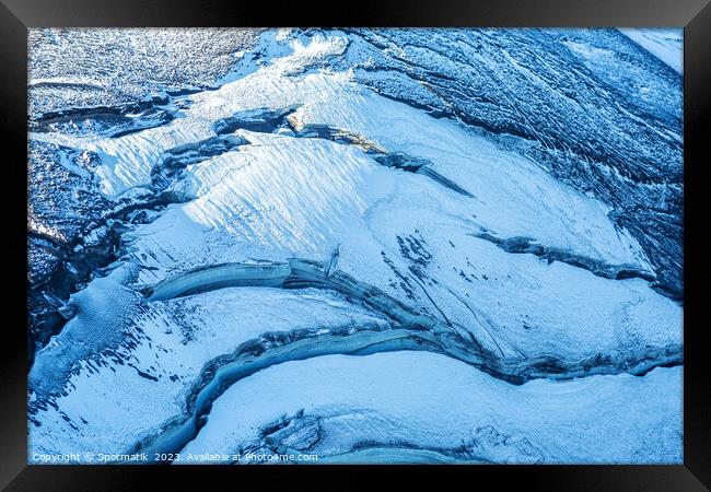 Aerial Icelandic volcanic frozen glacial river meltwater Europe Framed Print by Spotmatik 