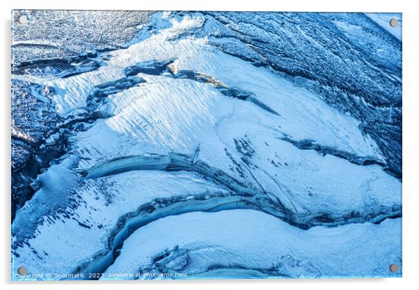 Aerial Icelandic volcanic frozen glacial river meltwater Europe Acrylic by Spotmatik 