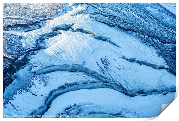 Aerial Icelandic volcanic frozen glacial river meltwater Europe Print by Spotmatik 