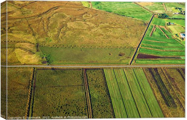 Aerial view of green farming crops Iceland Europe Canvas Print by Spotmatik 