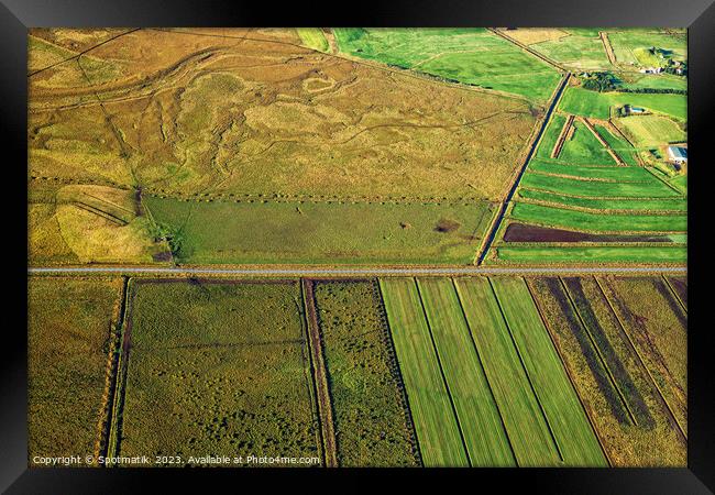 Aerial view of green farming crops Iceland Europe Framed Print by Spotmatik 